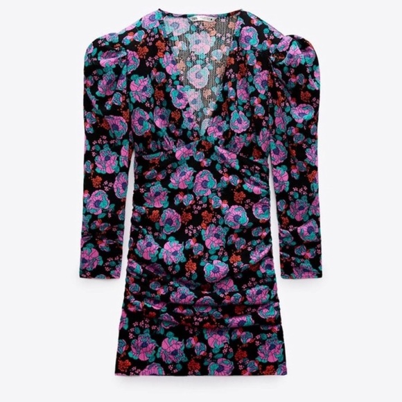 ZARA  FLORAL PRINT DRAPED DRESS PINK | 4437/326 M - Picture 5 of 7